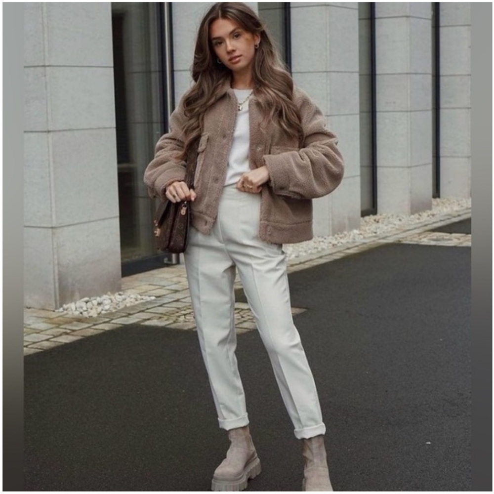 ZARA Balloon Puffed Bomber Jacket - shearling teddy fleece